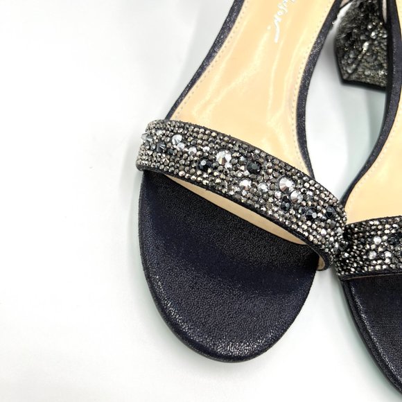 Betsey Johnson Size 7.5 Mari Black Jeweled‎ Block Heel Dress Sandals Shoes - Picture 4 of 13
